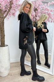 Leopard bow hoodie - Zwart