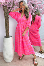 Seashell cotton dress - Fuchsia
