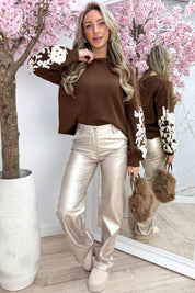 Fiore embroidery trui - Bruin