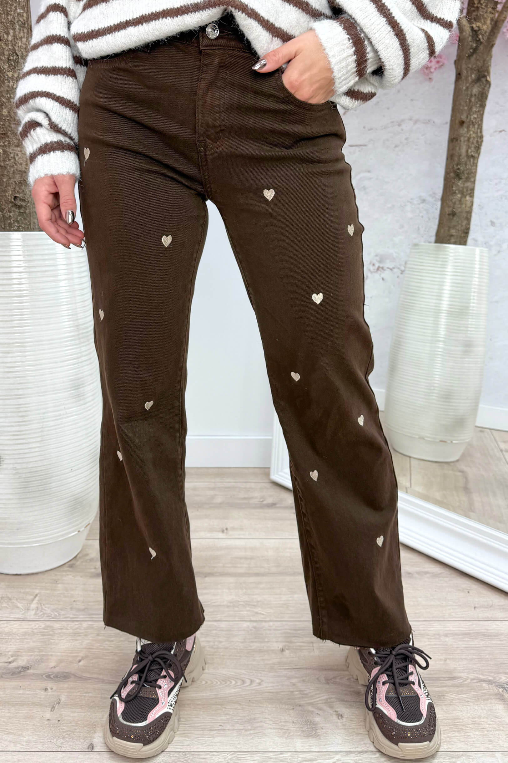 Gold hearts choco wide leg jeans - Bruin