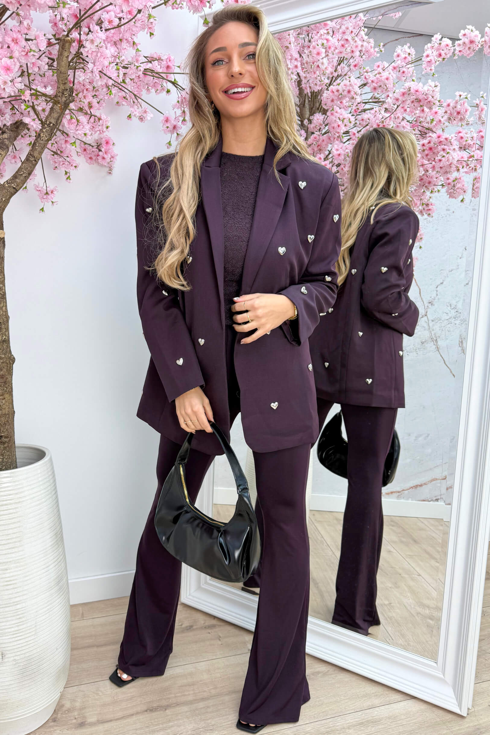 Silver hearts oversized blazer - Dk. paars