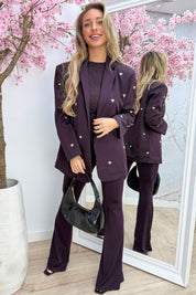 Silver hearts oversized blazer - Dk. paars