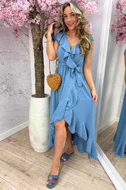 Havana ruffle maxi dress - Jeans blue