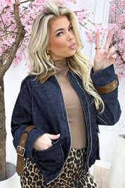 Ribbed denim jacket - Navy