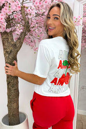 Amour cherry diamond T-shirt - Wit