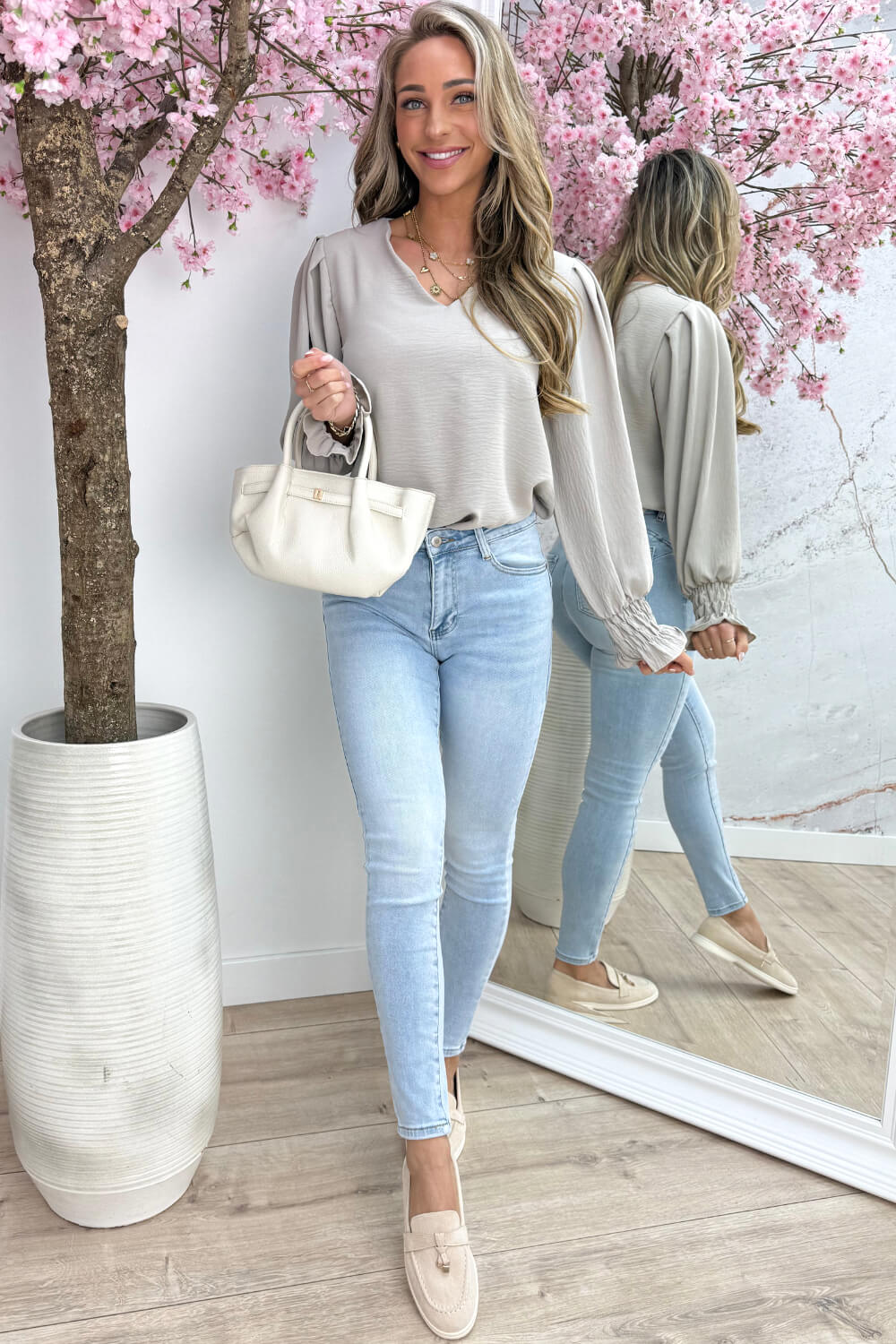 Basic elastic topje - Taupe