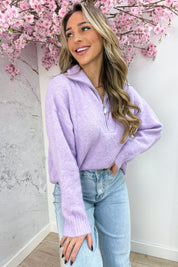 Pearl zipper trui - Lila