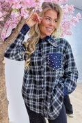 A little check a lot of sparkle blouse - Zwart