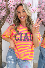 Leopard ciao striped T-shirt - Geel