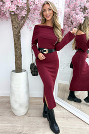 Soft off shoulder dress - Bordeaux
