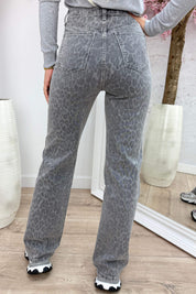 Leopard wide leg jeans - Lt. grijs