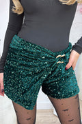 Gold ring sequin skort - Dk. green