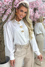 Golden party broches blouse - Wit