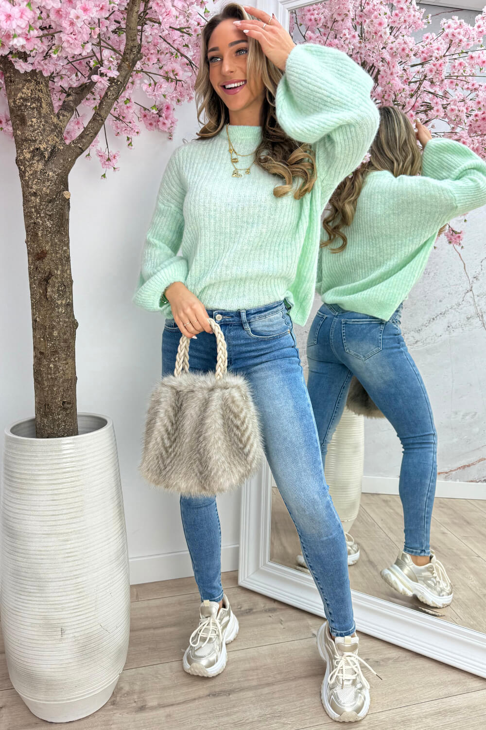 Balloon sleeve trui - Mint