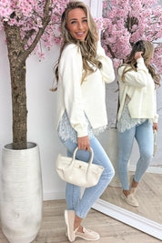 Twice as nice lace trui - Beige