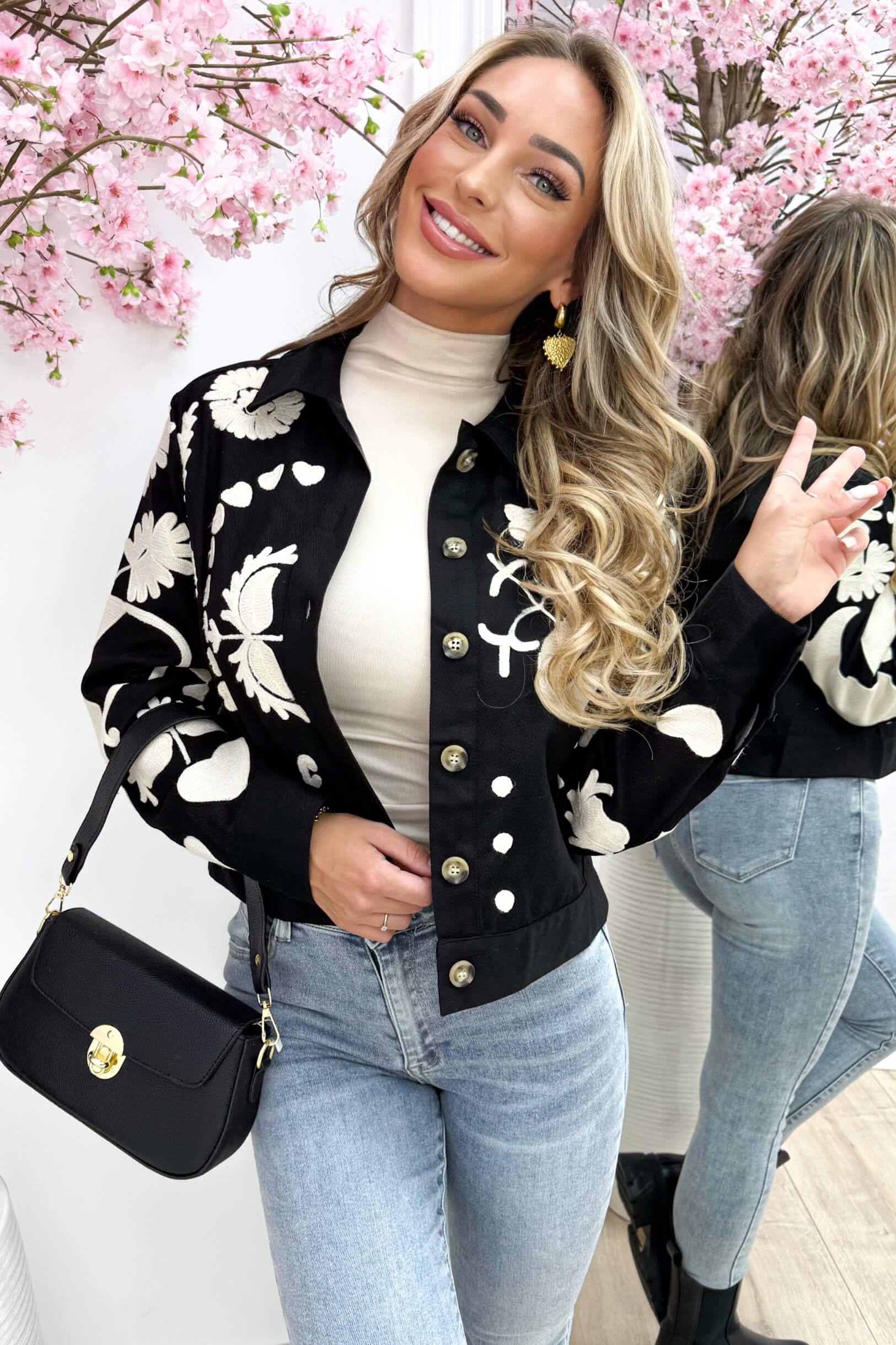 Embroidery jacket - Zwart