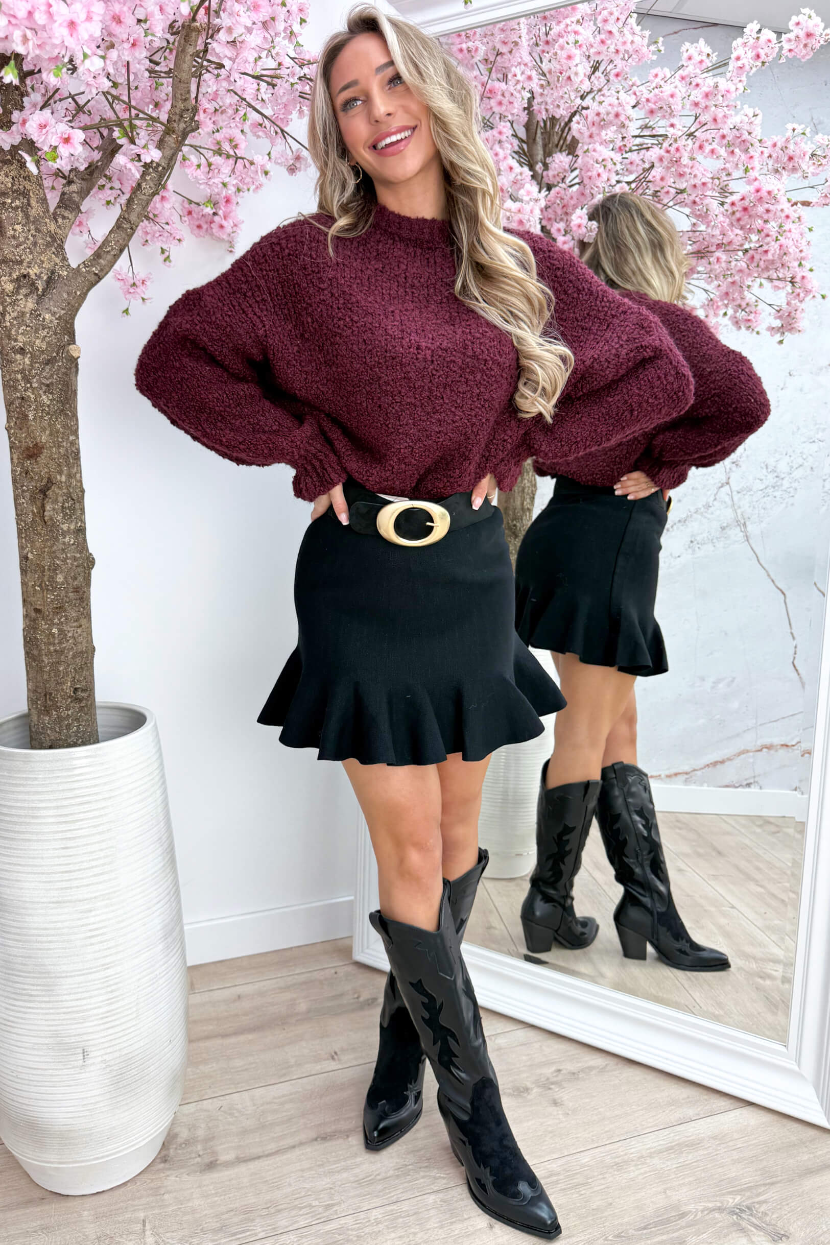 Cuddle up ruffle trui - Bordeaux