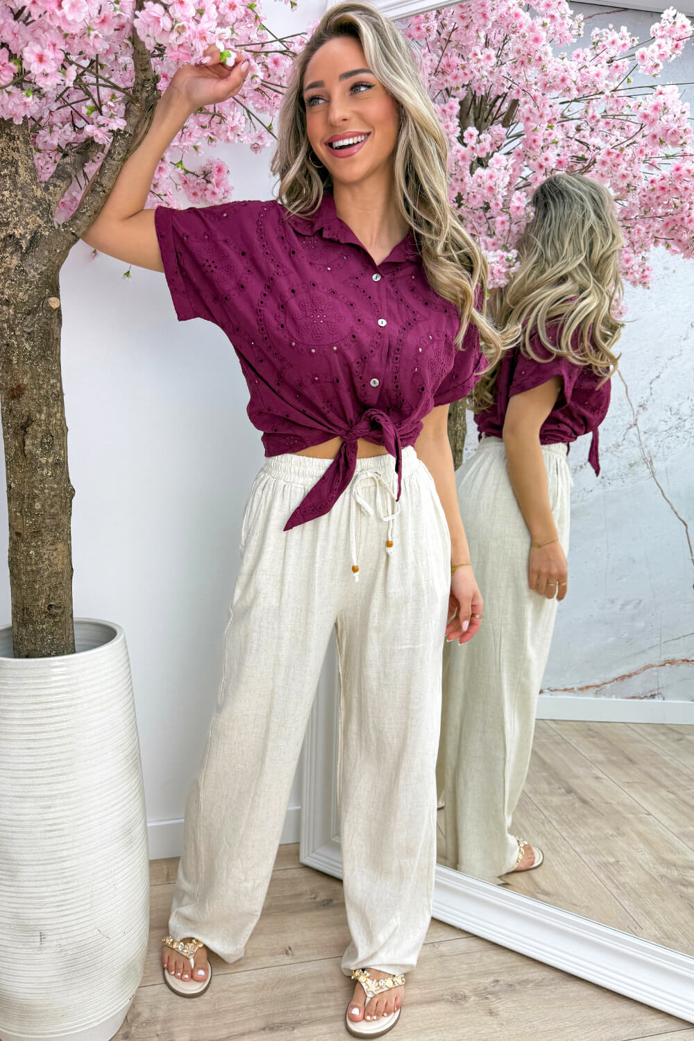Embroidery knot blouse - Bordeaux