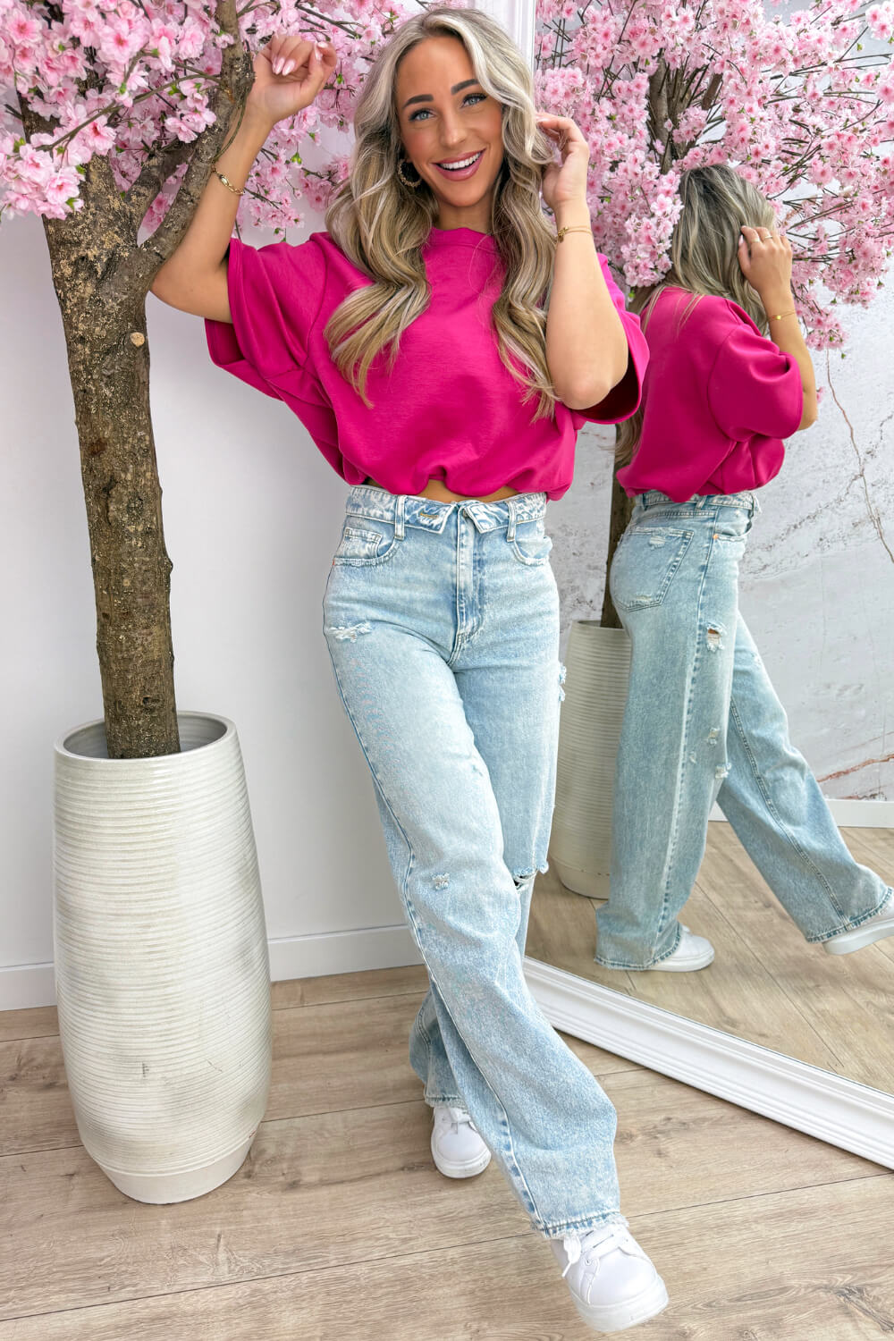 Basic puff topje - Fuchsia