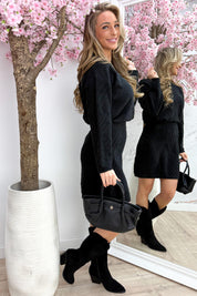 Pattern knitted trui - Zwart