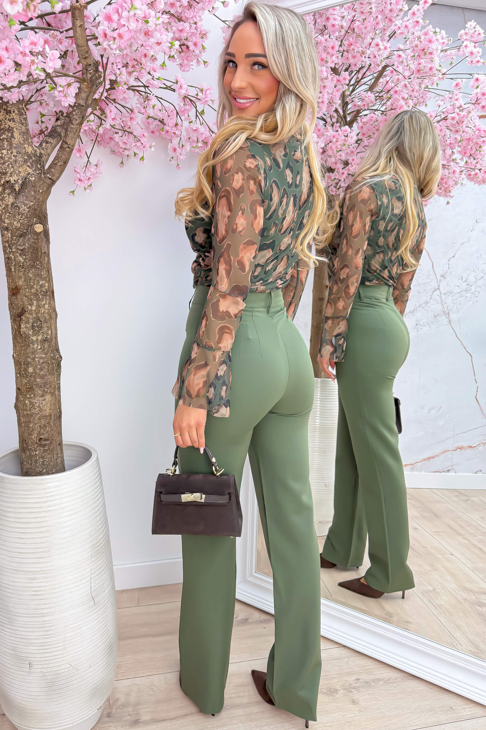 Leopard mesh topje - Army