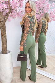 Leopard mesh topje - Army