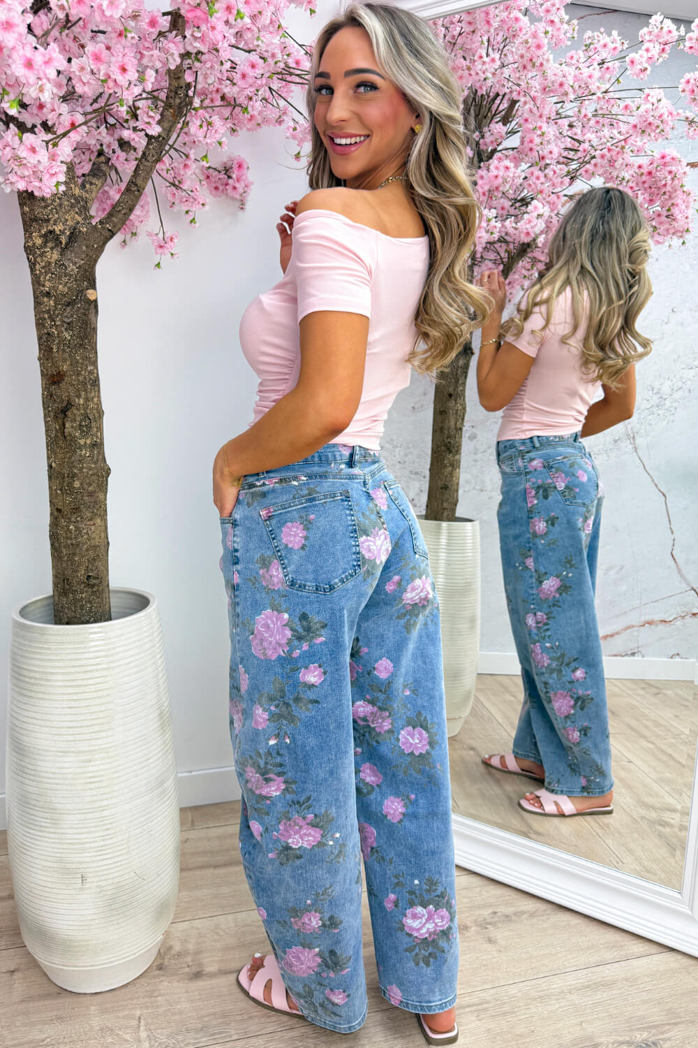 Draped off shoulder topje - Roze