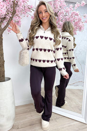 Hearts zipper trui - Bordeaux