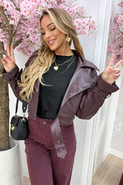 Leather look cropped jacket - Bordeaux