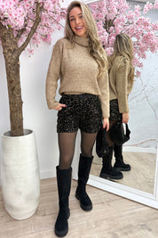 Diamond knitted coll trui - Camel