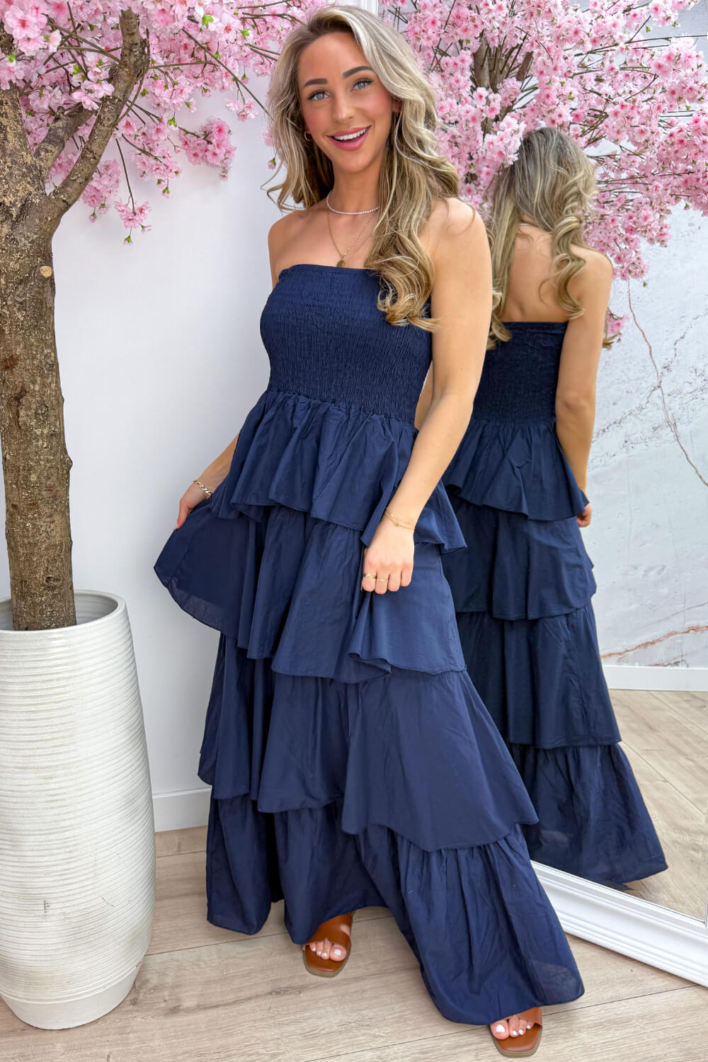 Marbella cotton ruffle dress - Navy