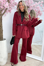 Inspired vilt blazer (Incl. riem) - Bordeaux