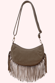 Suede fringe bag (Echt leer) - Taupe