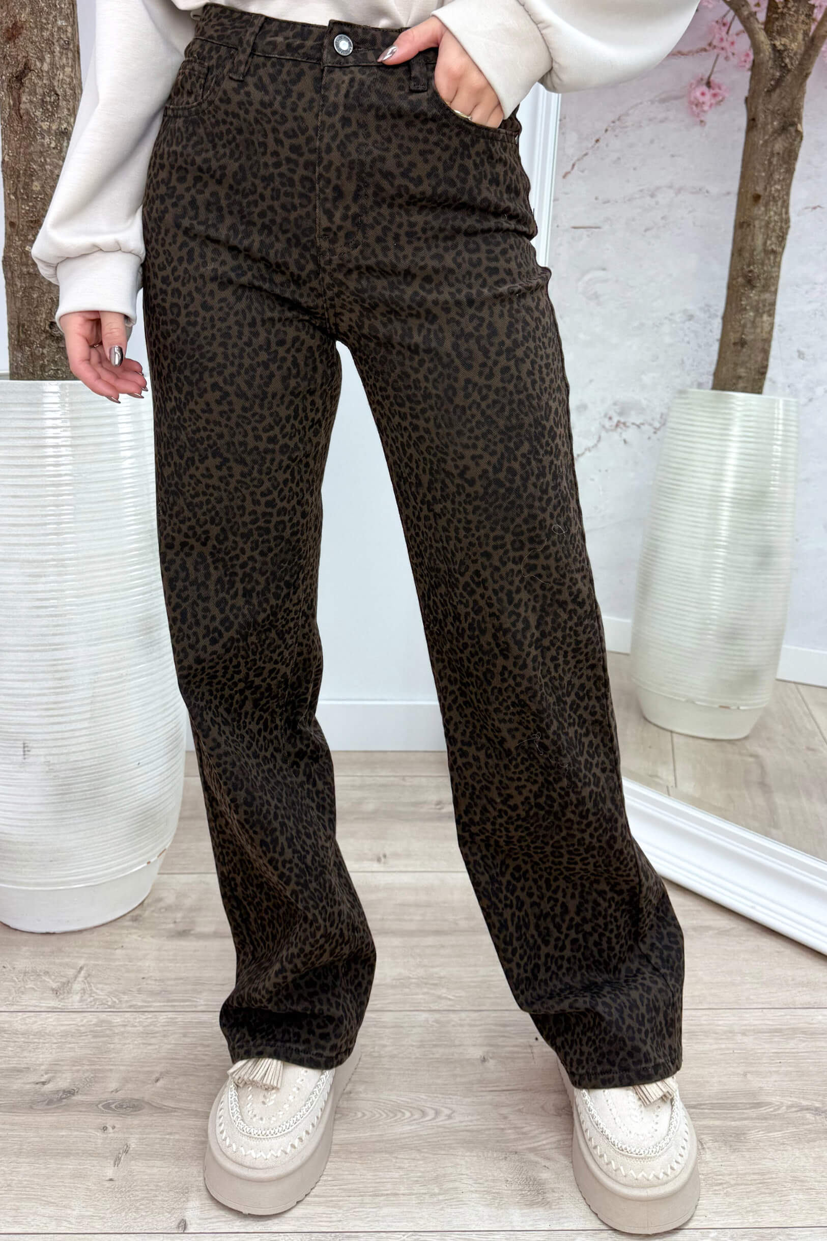 Leopard straight leg jeans RD9161 - Bruin