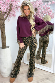 Leopard fringe trui - Bordeaux