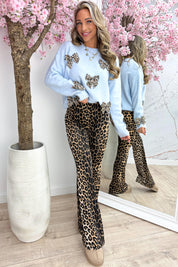 Leopard bows trui - Sky blue