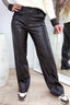 Leather look straight leg pants - Dk. Brown