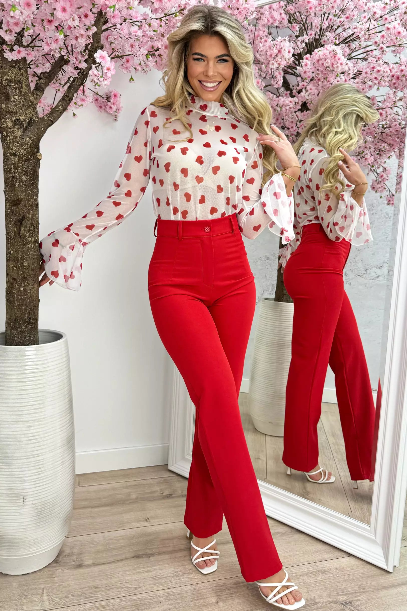Hearts mesh flairy topje - Wit