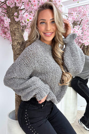 Cuddle up ruffle trui - Dk. grijs