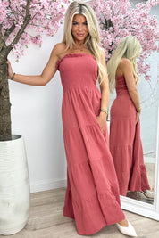 Sweet Strapless Cotton Dress - Terracotta