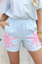 Happy Palms Stripe Short - Sky Blue
