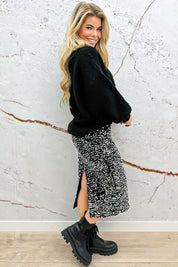 Paillet Split Skirt - Black