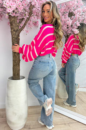 Balloon stripe trui - Fuchsia