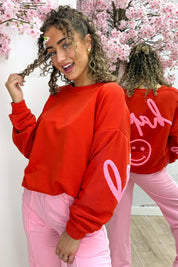 Sii felice maglione oversize - rosso
