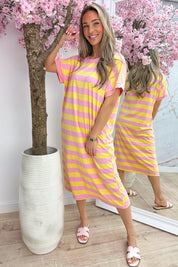 Comfy stripe dress - Roze