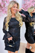 Midnight in bloom paillet dress - Zwart