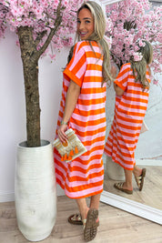 Comfy stripe dress - Oranje