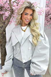 Trendy poffie trenchcoat - Lt. grijs