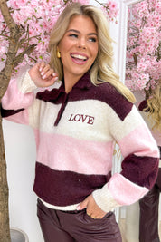 Striped with love knitted polo trui - Bordeaux