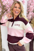 Pull polo tricoté rayé d'amour - Bordeaux